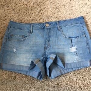 Distressed jean shorts